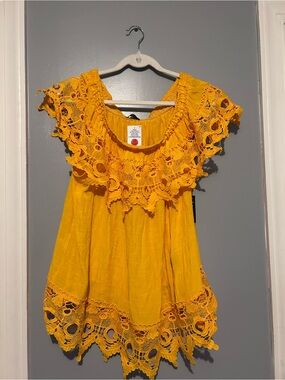 Love Yellow Crochet-Trim Peasant Tunic